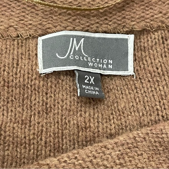 JM Collection Sweater Women’s 2XL Wool Embellished Brown Cardigan Boho Glam Cozy - Picture 5 of 10
